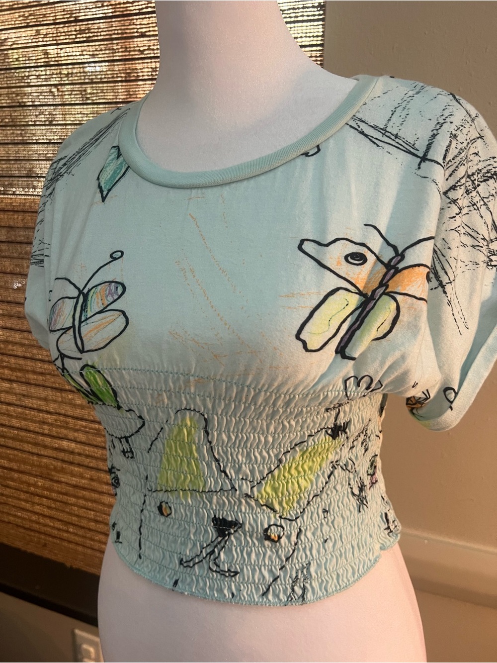 Urban Outfitters Y2K style Cat Butterfly Smocked Crop Top L
